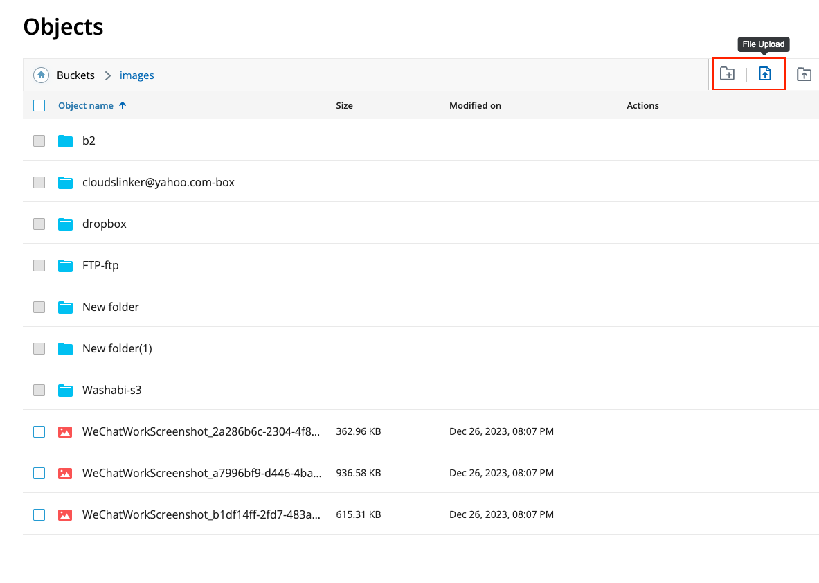 Upload Photos to IDrive E2 bucket via web console