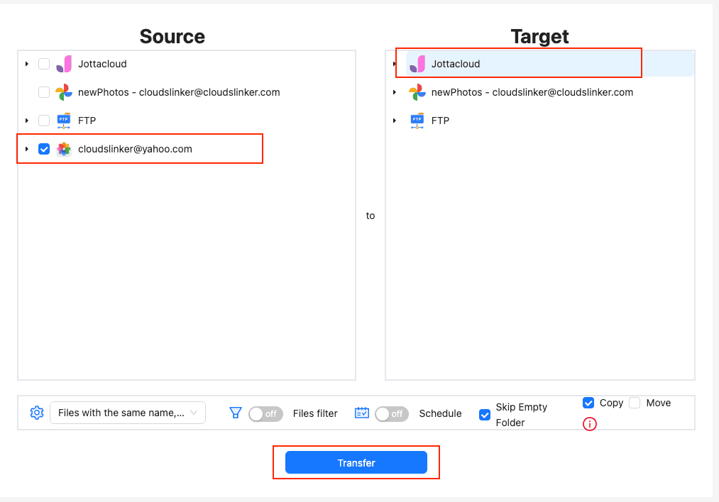 Transfer configuration from iCloud Photos to Jottacloud in CloudsLinker