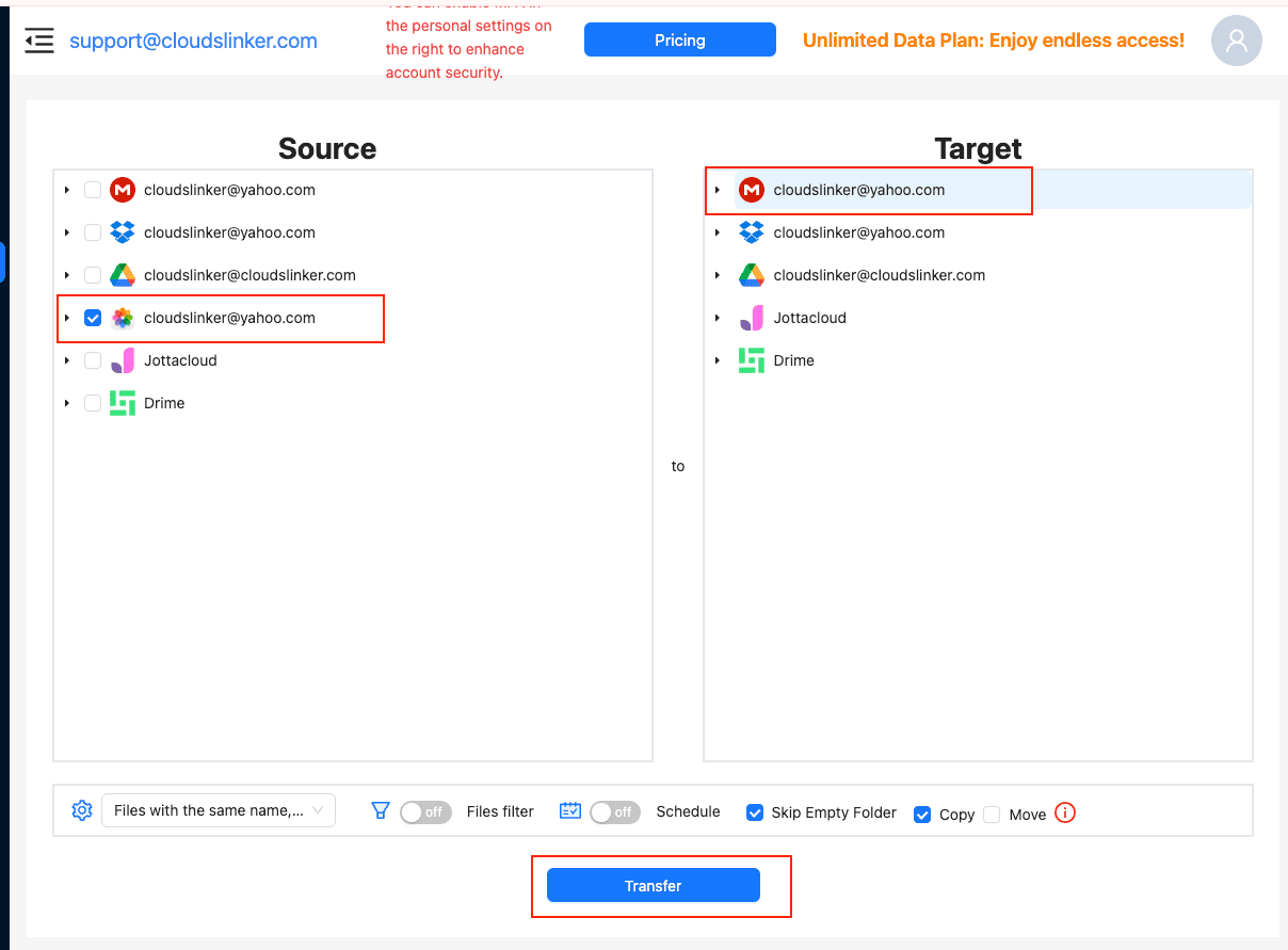 Transfer configuration from iCloud Photos to OneDrive