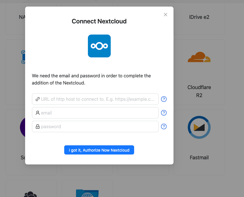 Connect Nextcloud using WebDAV credentials in CloudsLinker