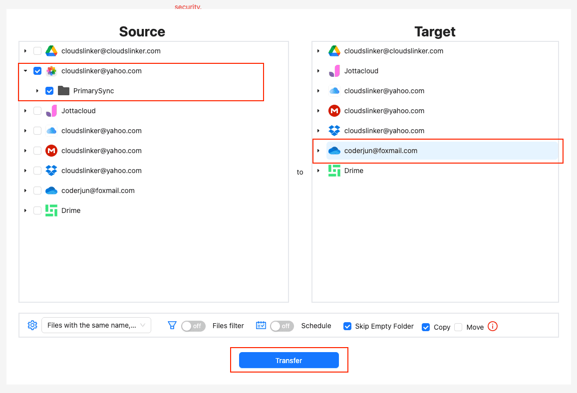 Transfer configuration from iCloud Photos to OneDrive