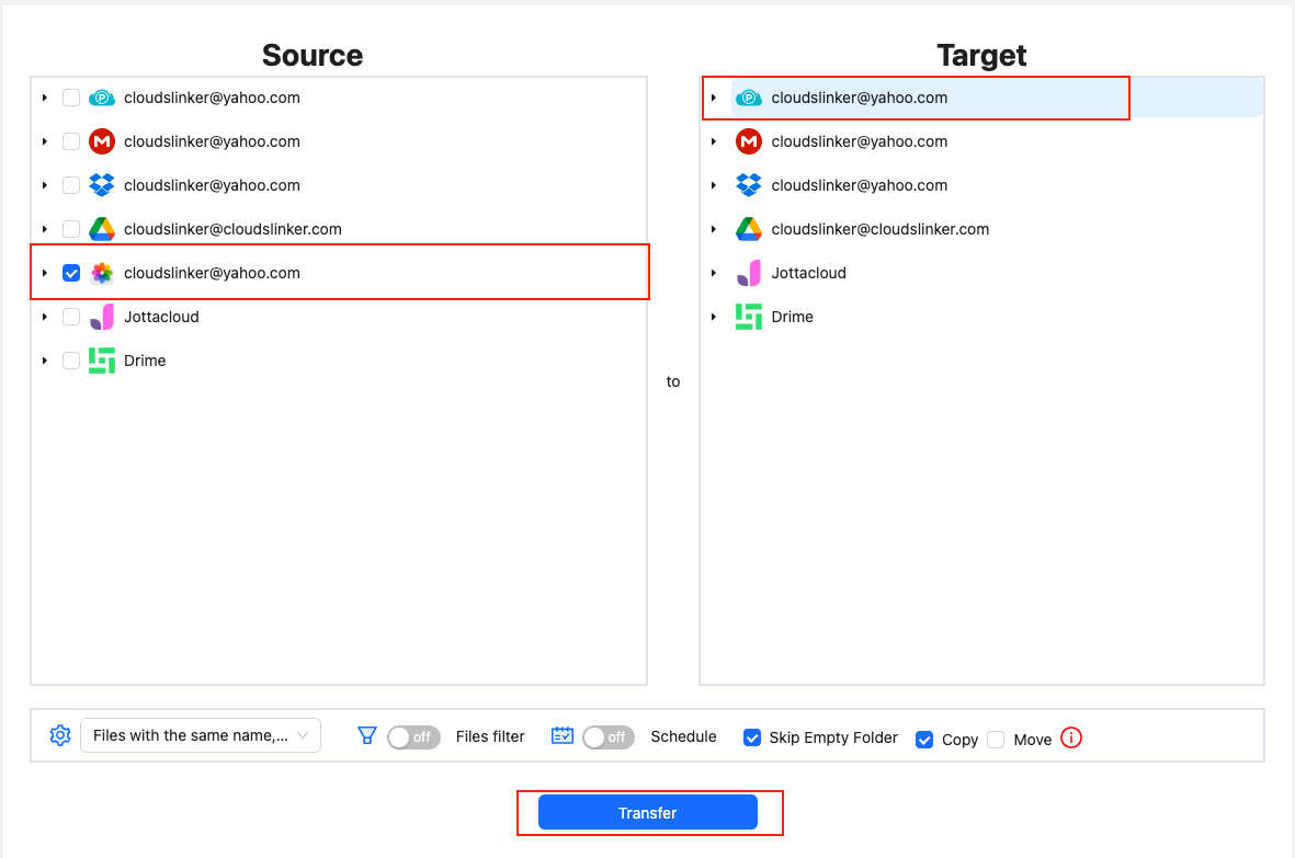Transfer configuration from iCloud Photos to pCloud