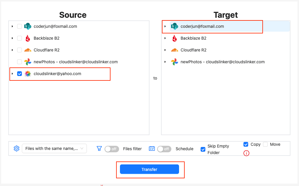 Transfer configuration from iCloud Photos to SharePoint in CloudsLinker