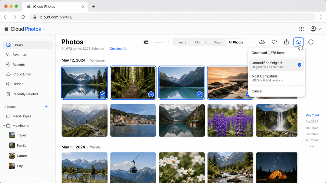 Download photos from iCloud.com web interface