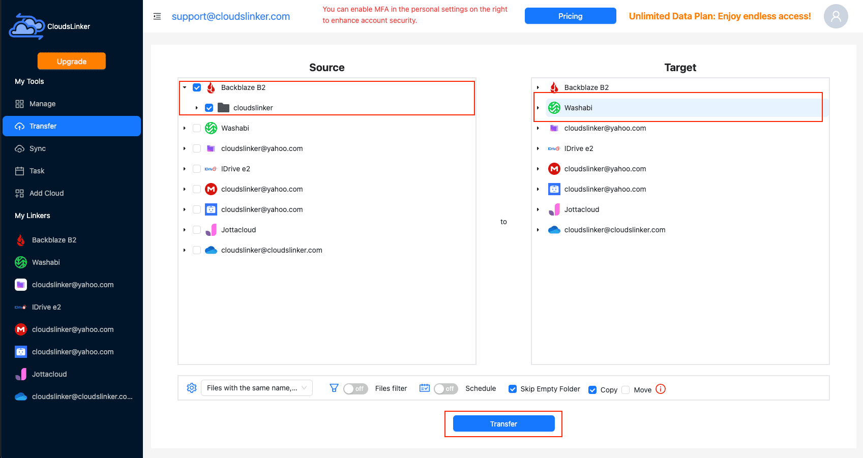 CloudsLinker Transfer Interface