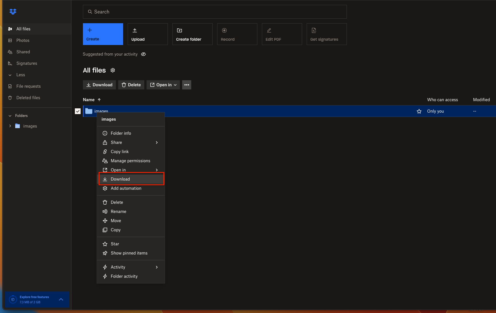 Downloading Files from Dropbox Interface for Transfer to Google Drive