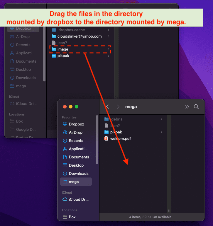 transfer files to MEGA