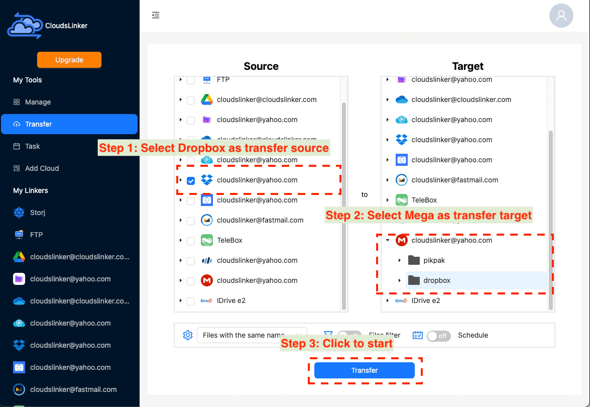 cloudslinekr create transfer task