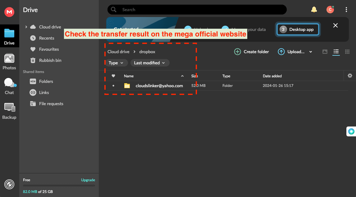 MEGA transfer task success