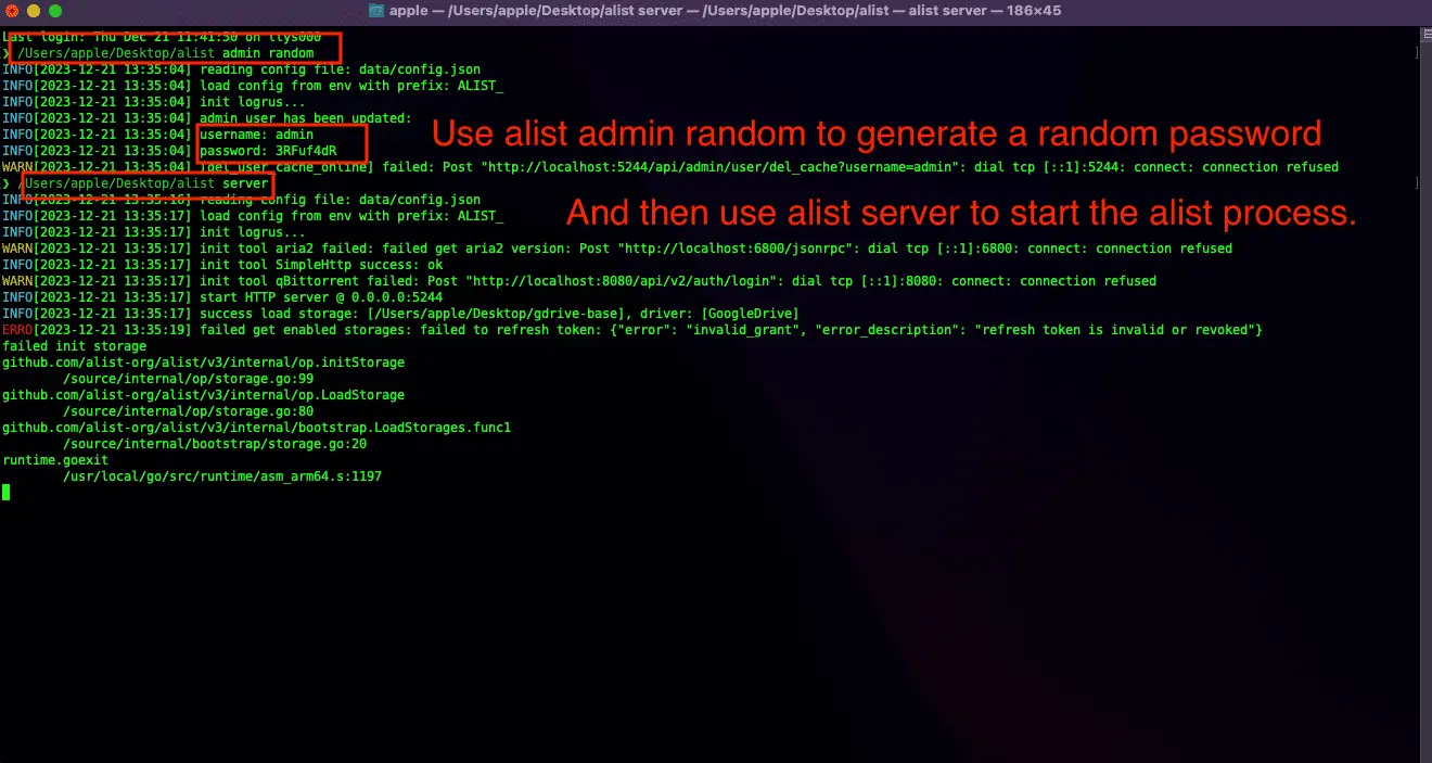 Guidance on running Alist commands for setup in PowerShell or Command Line.