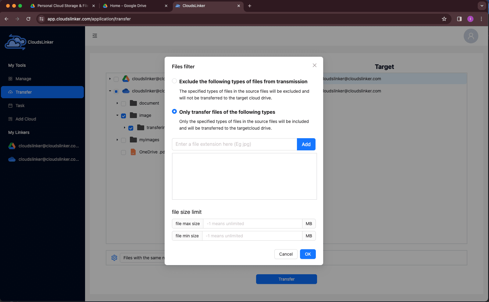 Setting Cloudslinker Filters