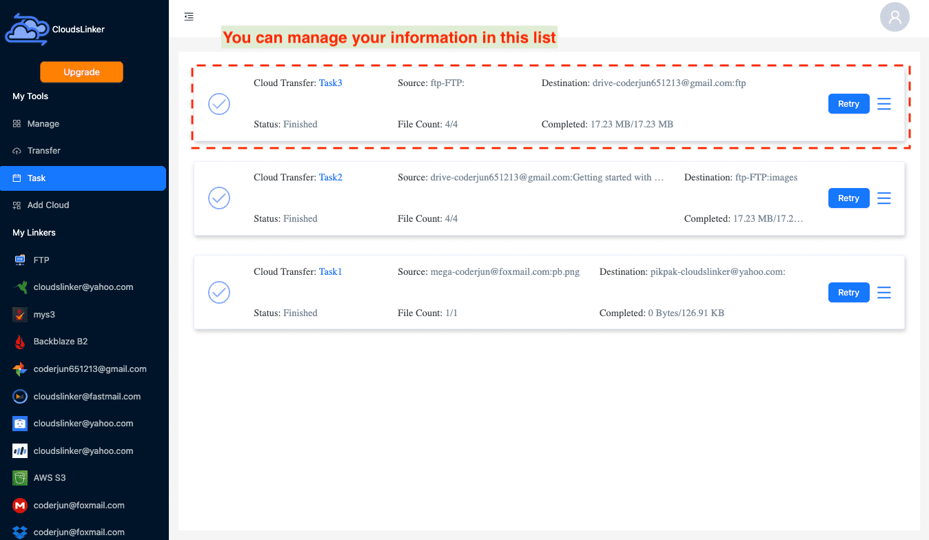 Monitoring Transfer Progress with CloudsLinker