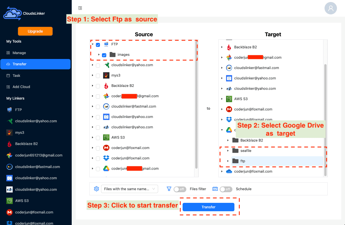 Configuring Transfer from FTP to Google Drive