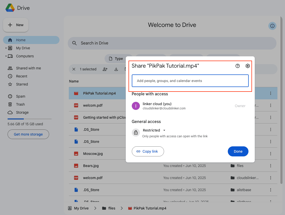 Google Drive Share Dialog