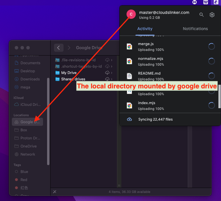 Local sync folders for Google Drive and MEGA created on a desktop