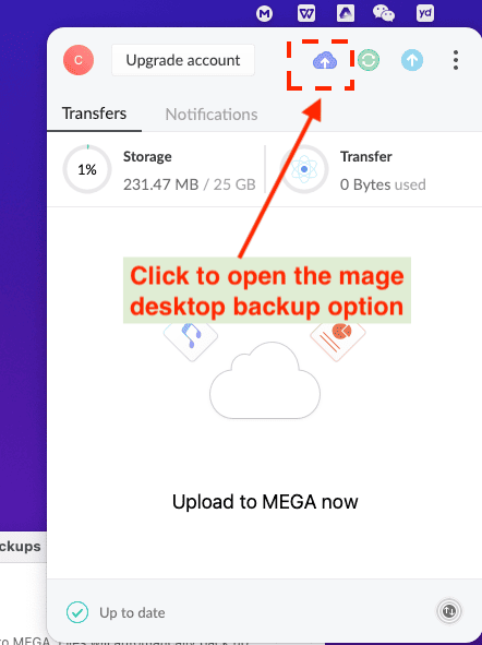 Opening MEGA desktop app for backup
