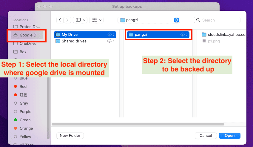 Selecting Google Drive's local directory in MEGA for backup
