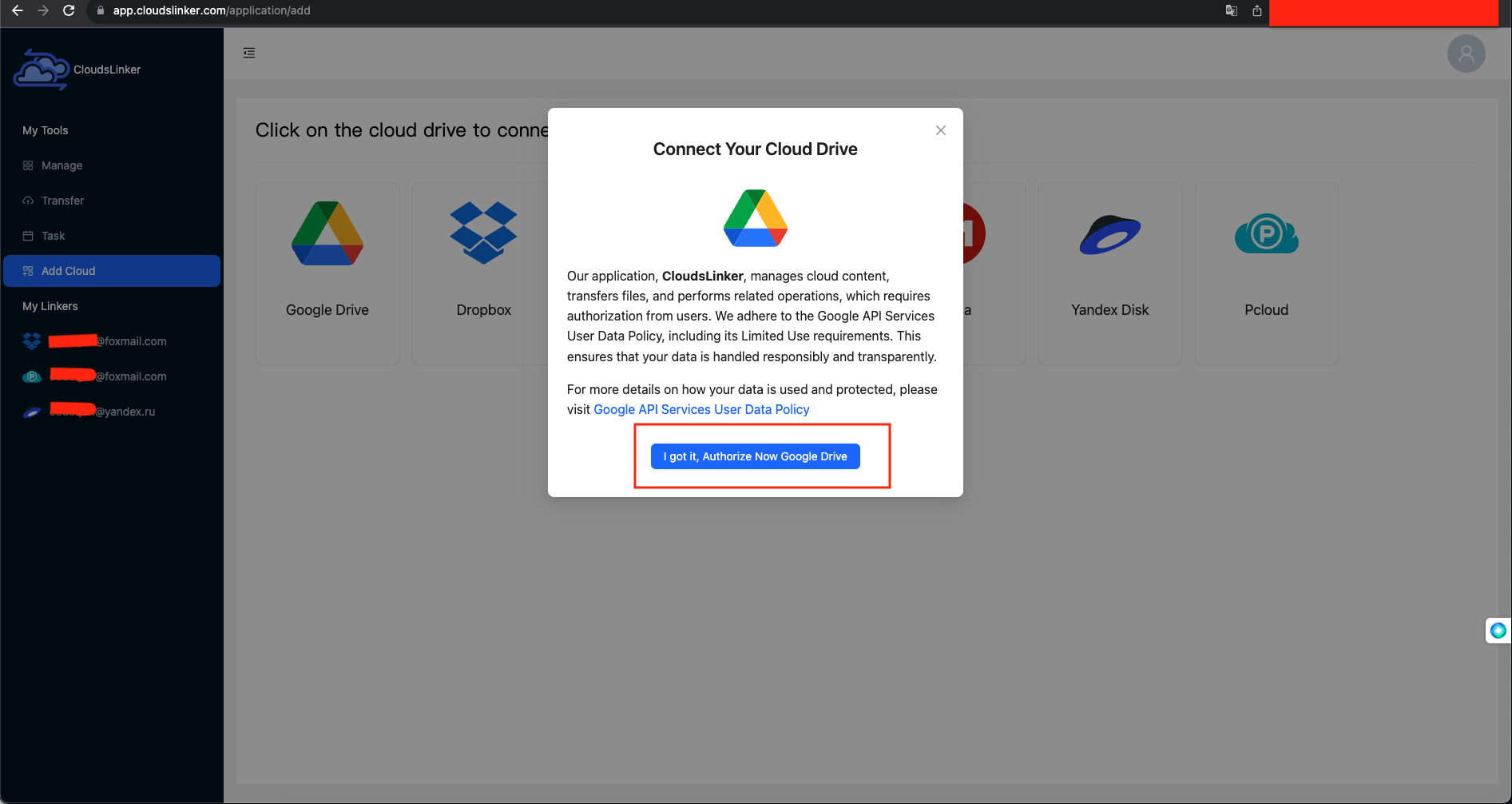 add google drive to cloudslinker