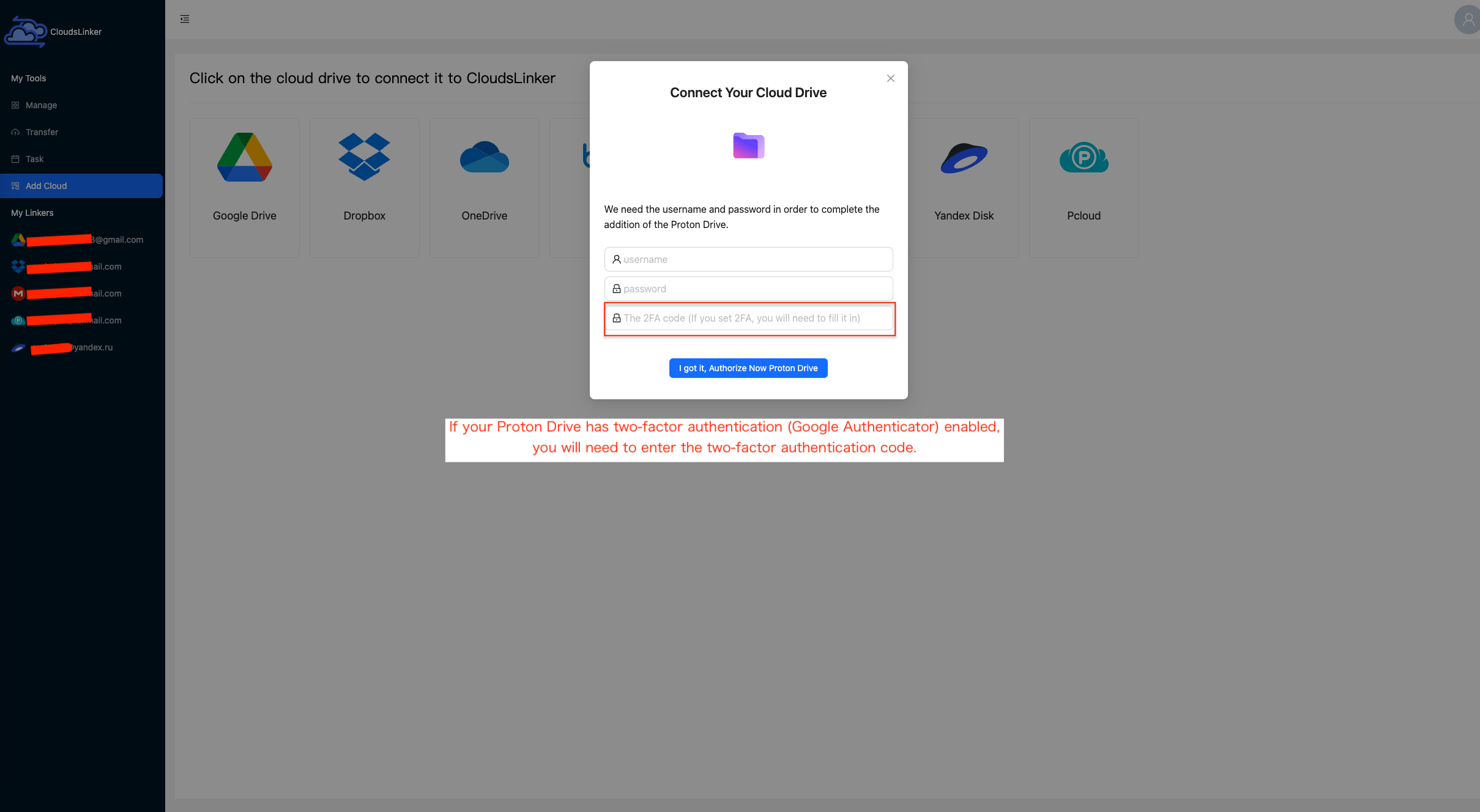 Linking Proton Drive with CloudsLinker