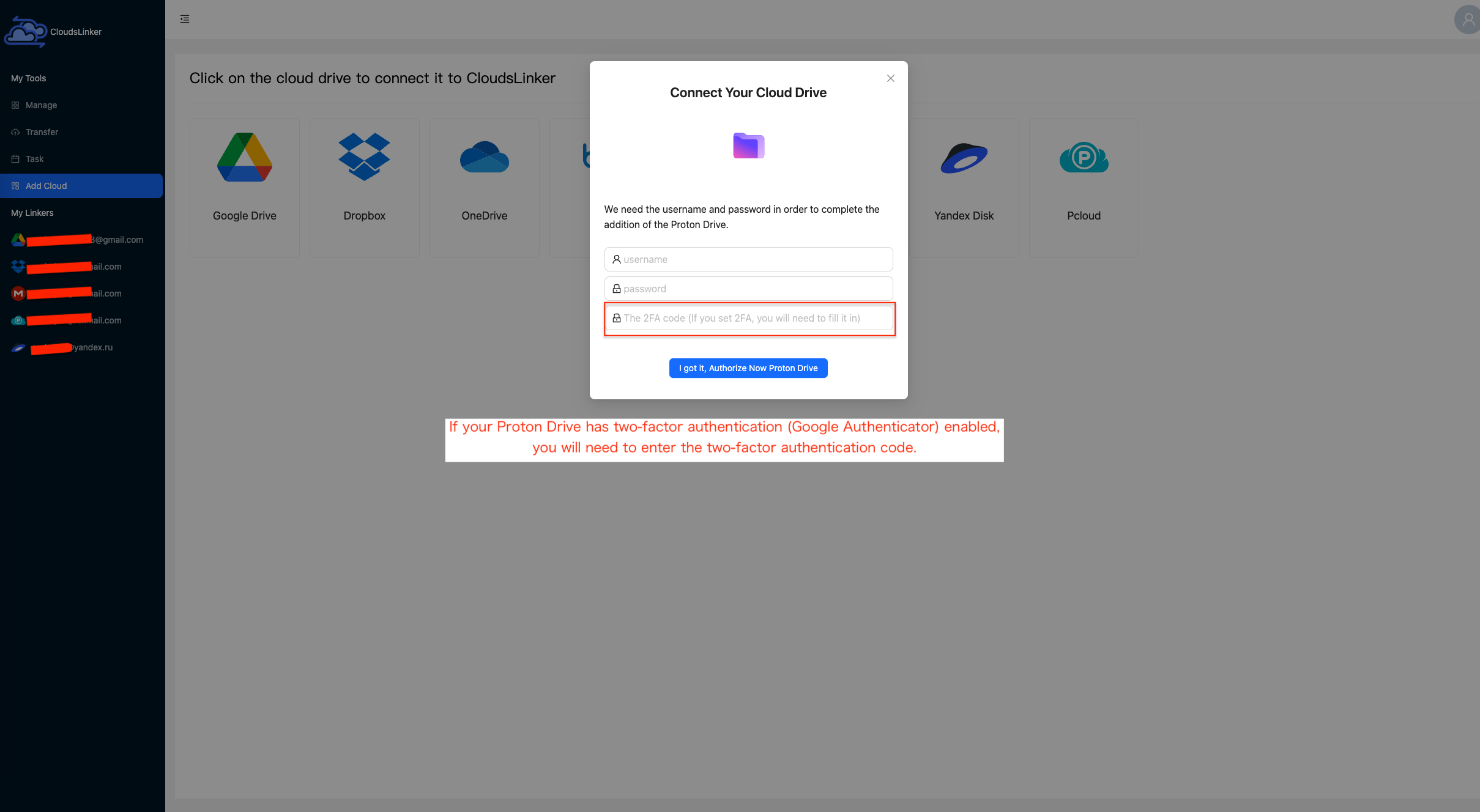 Adding Proton Drive to CloudsLinker