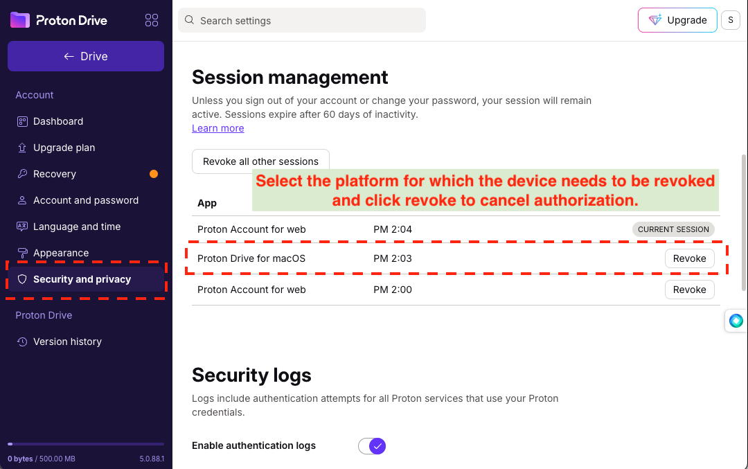 Revoke authorized access