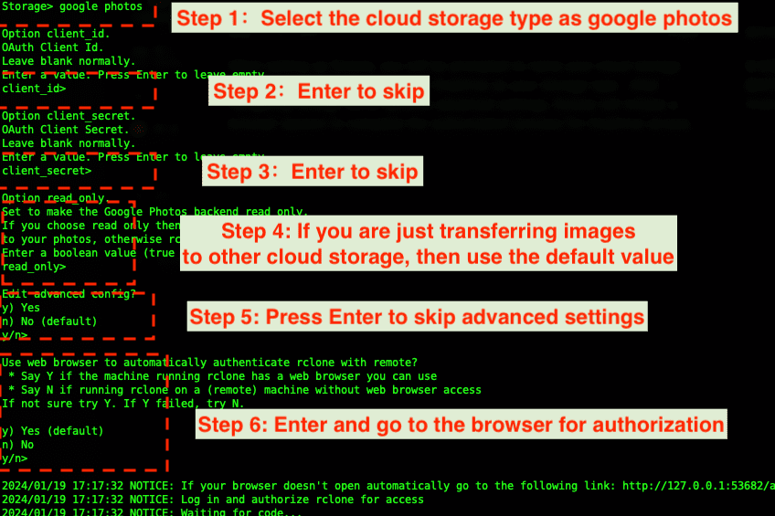 Configuring Google Photos with Rclone