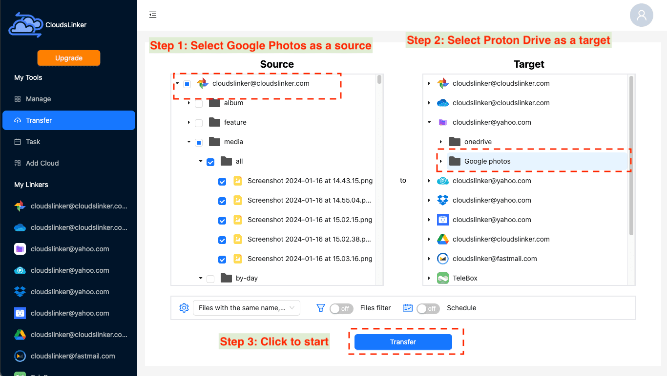 Configuring Transfer from Google Photos to Proton Drive