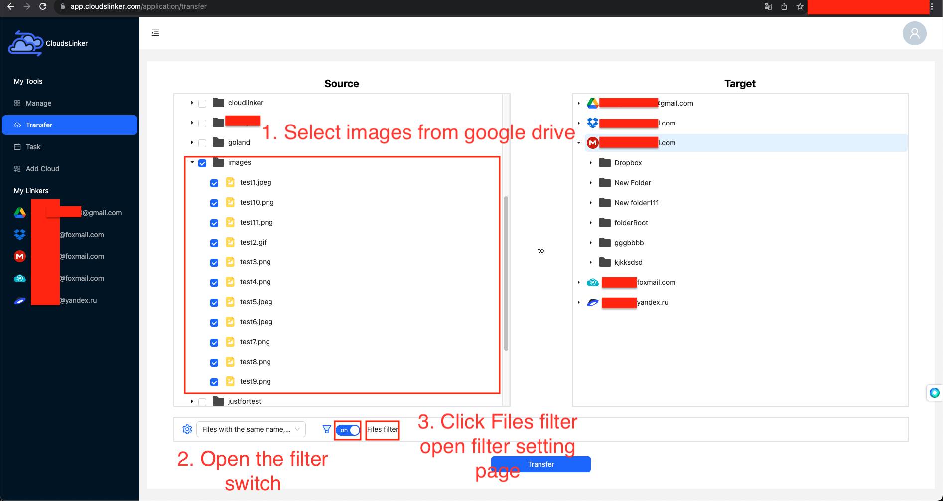 select target and source