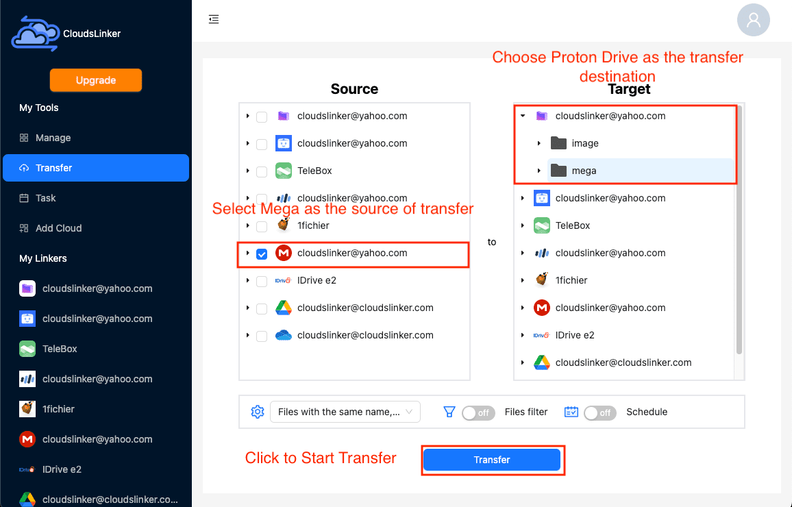 Setting Up Transfer in CloudsLinker