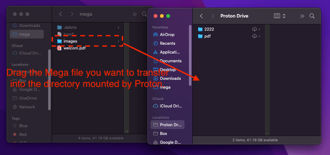 File Transfer Between Mega and Proton Drive Desktop Clients
