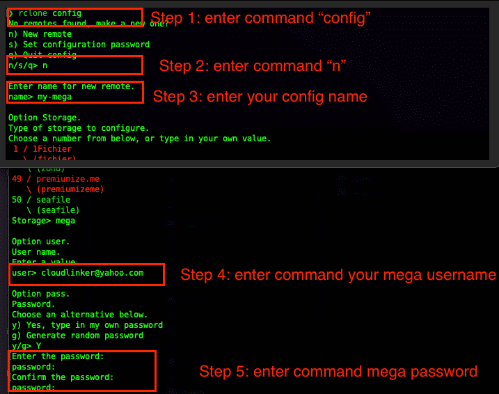 Configuring Mega with Rclone