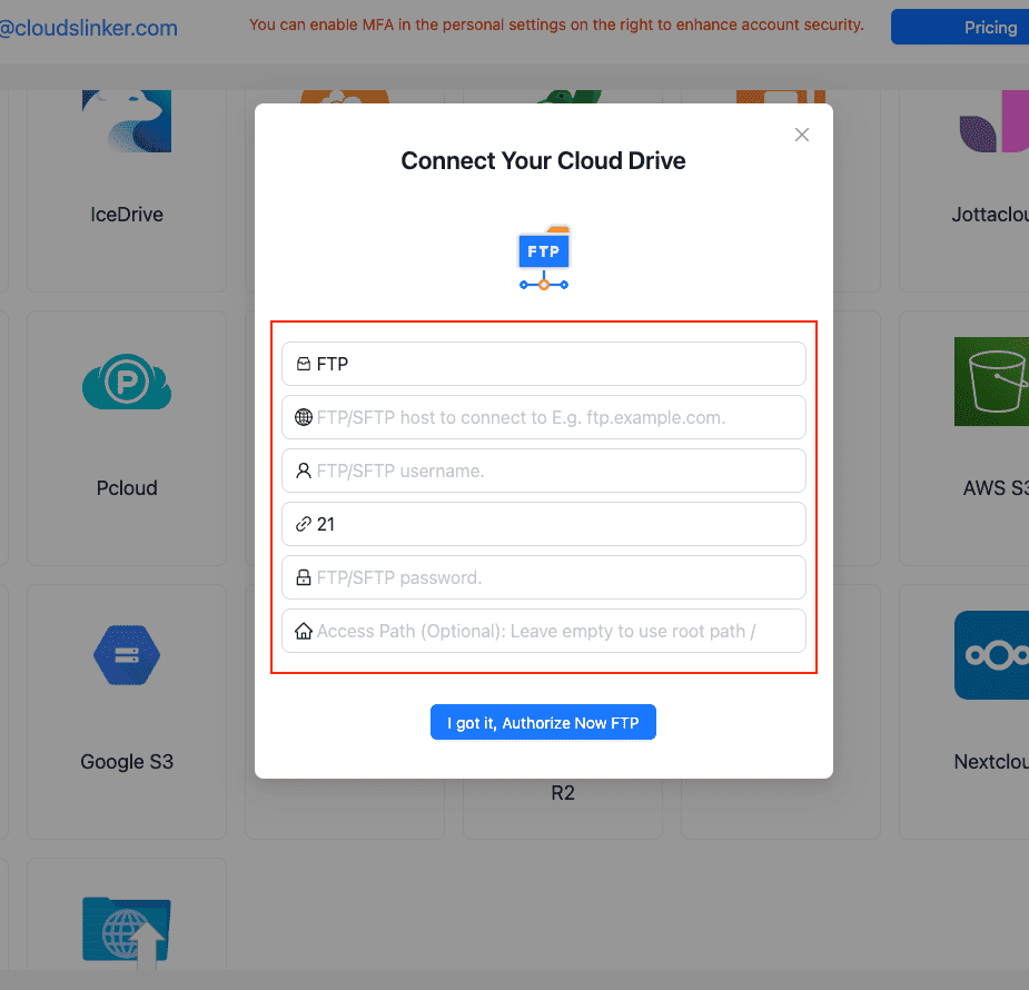 Add FTP to CloudsLinker