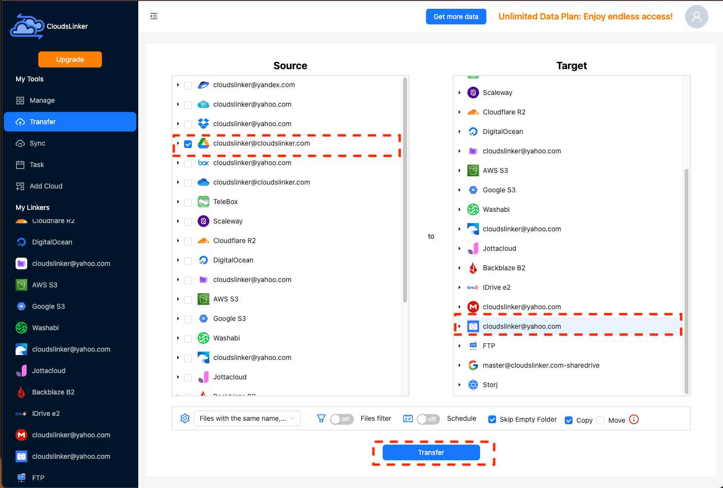 Initiating the migration process in Cloudslinker