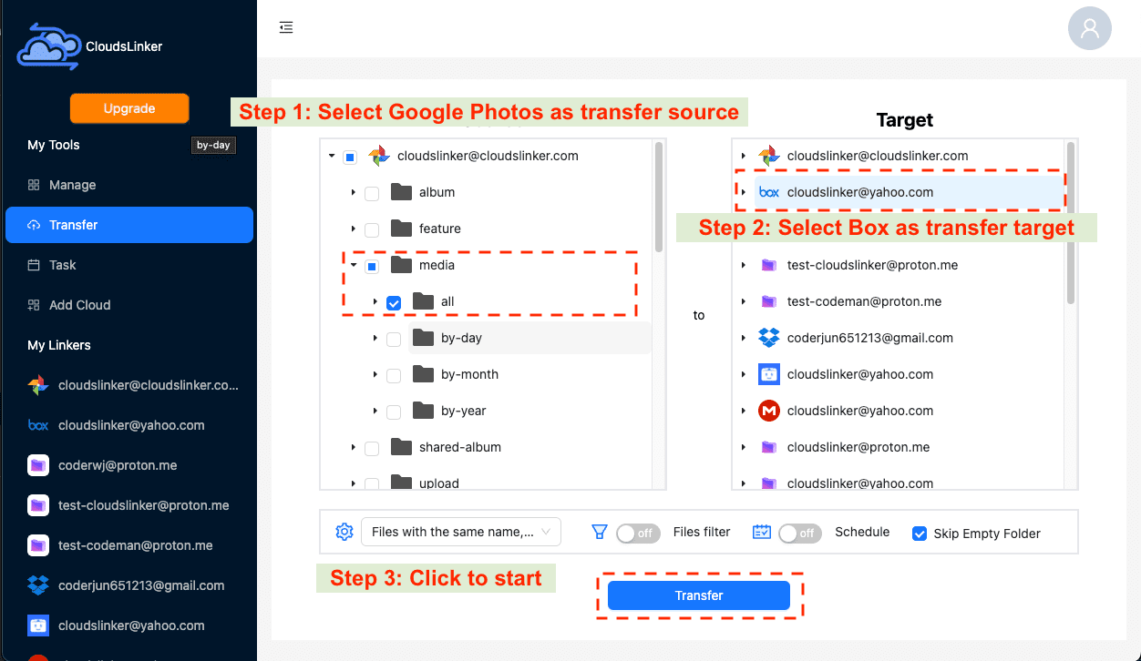 Setting up transfer from Google Photos to Box