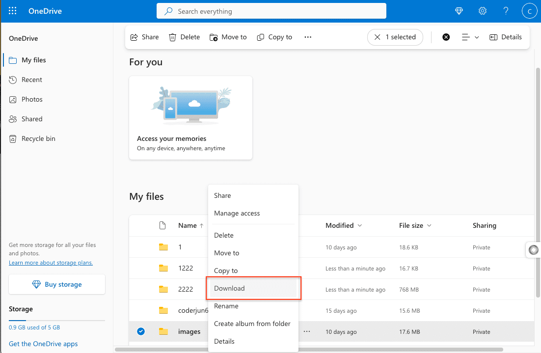 Downloading Files from OneDrive