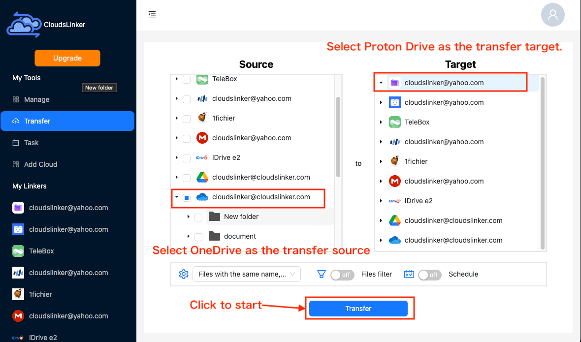 Setting Up Transfer in CloudsLinker