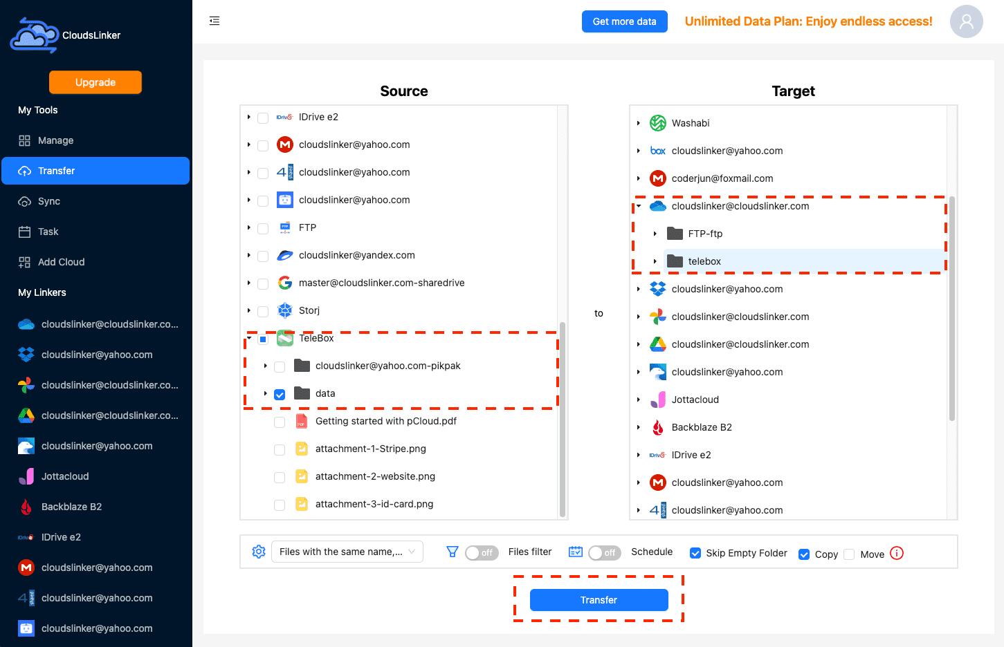 Configuring transfer settings in Cloudslinker