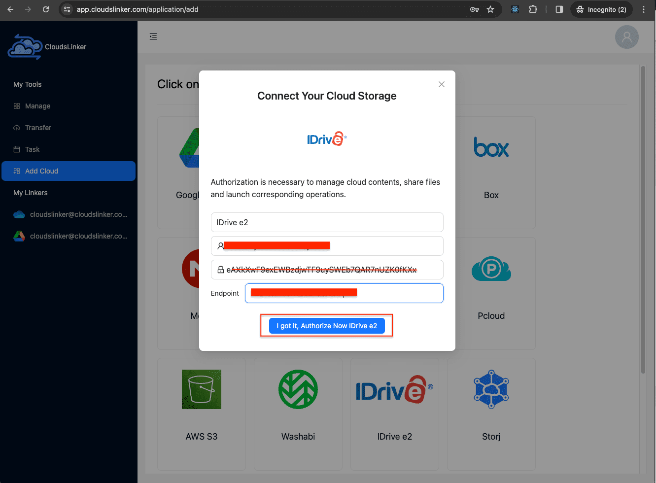 add Idrive e2 to cloudslinker